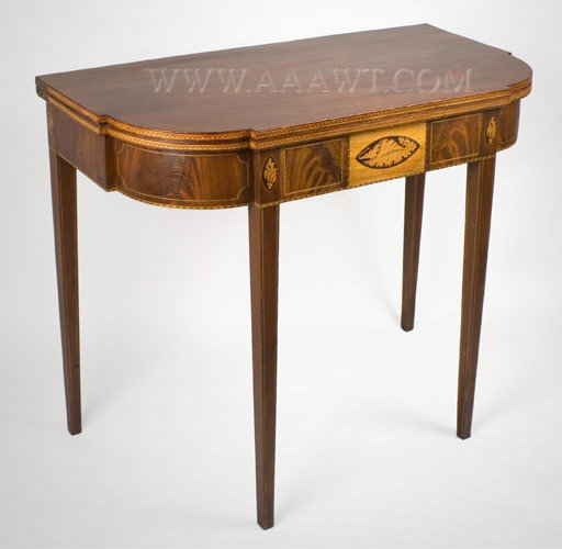 Card Table, Federal Period, Inlaid, Five Shells
Possibly by William Lloyd (1779 to 1845)
Springfield, Massachusetts
Circa 1805, angle view